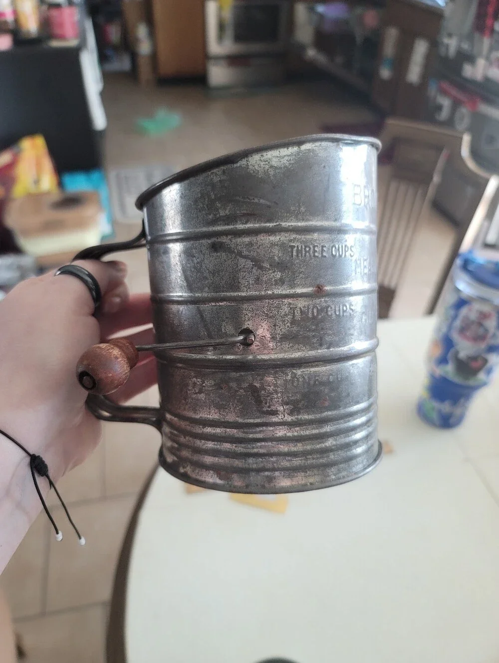 Vintage 1930s Jacob Bromwell Flour Sifter & Stainless Steel Squeeze Sifter Lot